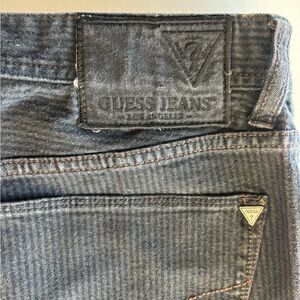 Guess Size 36 Men's Dark Blue Straight Jeans with Pinstripe